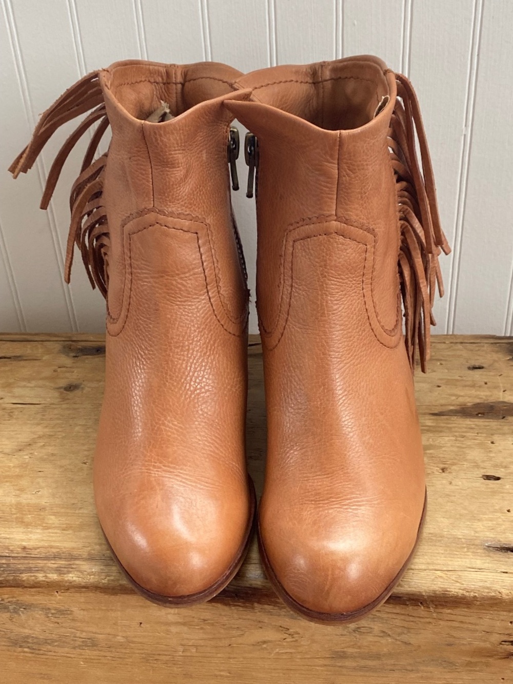 Tan Fringed Boots. Sam Edelman Leather Fashion Ankle Booties. Women's S. 6